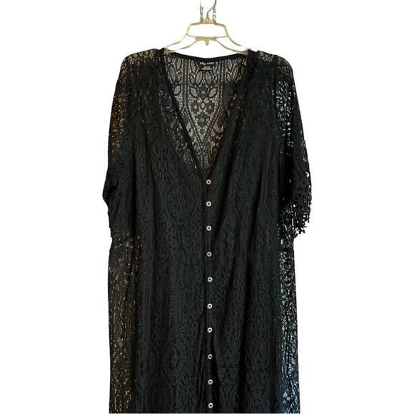 Macy’s Women’s Dress Size 24W Black Lace Empire Waist Over Slip Dress City Chic - Picture 2 of 8